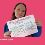 Image of woman holding sign saying "#WhyOurHumanRightsActMatters: Children + young people in CAMHS units should be respected, supported and empowered"