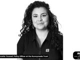 Black and white image of woman with caption saying Nannette Youssef, Policy Officer at Runnymede Trust